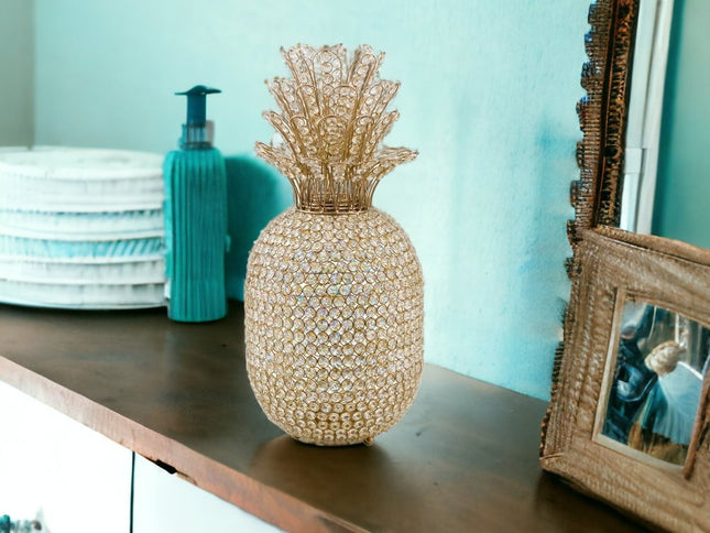 23" Glam Bling Faux Crystal and Gold Pineapple