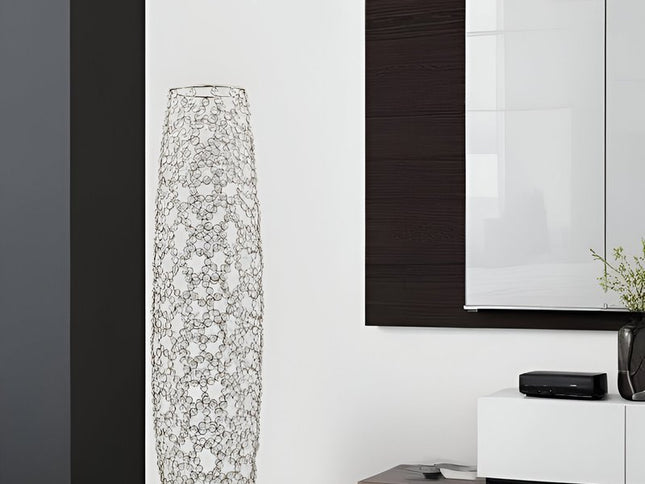 40" Silver Oval Crystal Glass Floor Vase With Faux Crystals