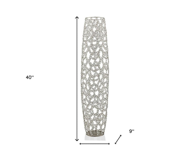 40" Silver Oval Crystal Glass Floor Vase With Faux Crystals