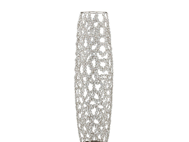 40" Silver Oval Crystal Glass Floor Vase With Faux Crystals