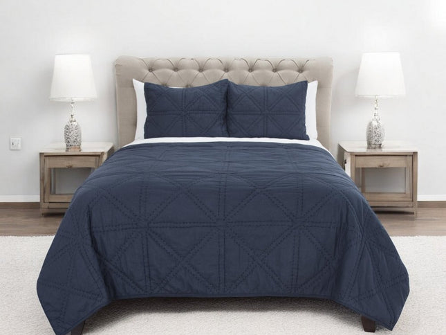 Indigo Geometric Queen Quilt