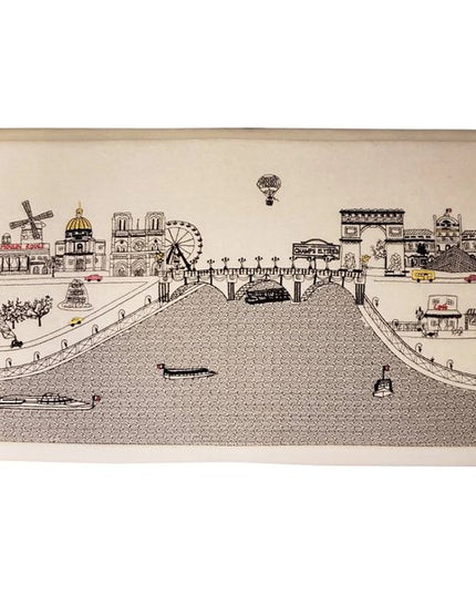 38" Cream Wool And Brown Ottoman