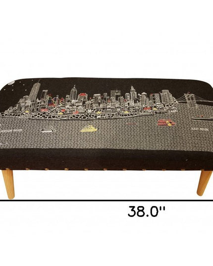 38" Gray Wool and Brown Ottoman