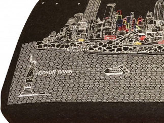 38" Gray Wool and Brown Ottoman