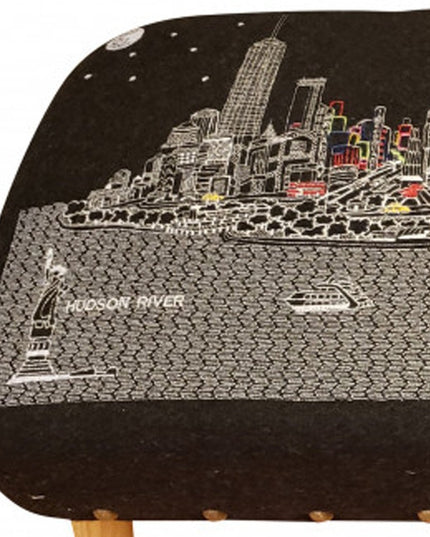 38" Gray Wool and Brown Ottoman