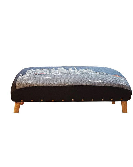 38" Gray Wool and Brown Ottoman