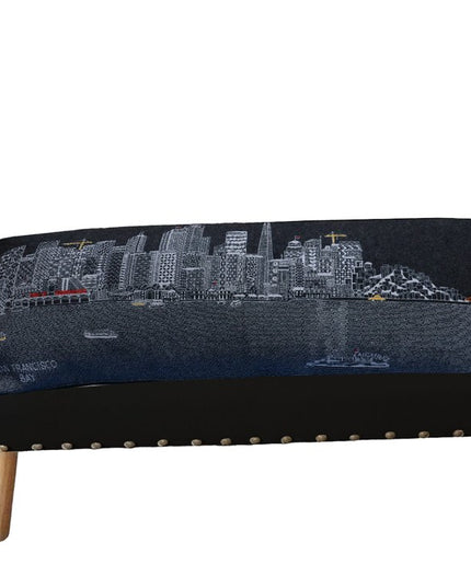 38" Gray Wool and Brown Ottoman