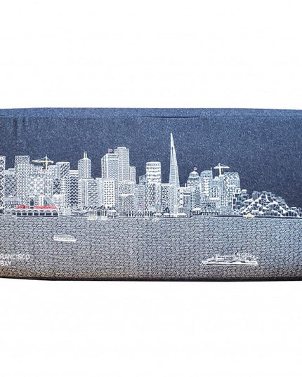 38" Gray Wool and Brown Ottoman