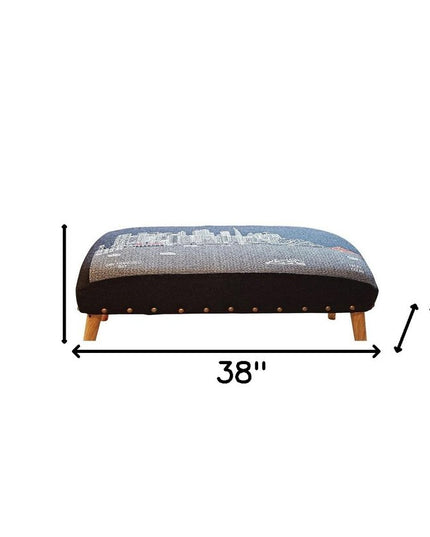 38" Gray Wool and Brown Ottoman