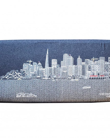 38" Gray Wool and Brown Ottoman