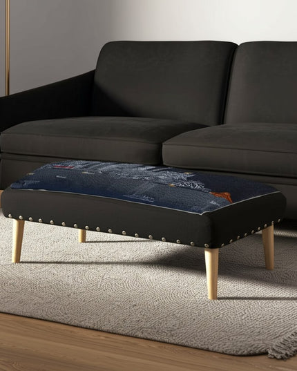 38" Gray Wool and Brown Ottoman