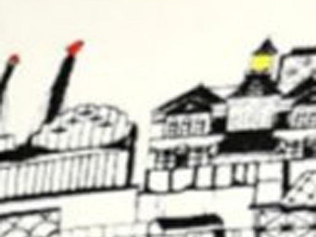 38" Cream Wool And Brown Ottoman