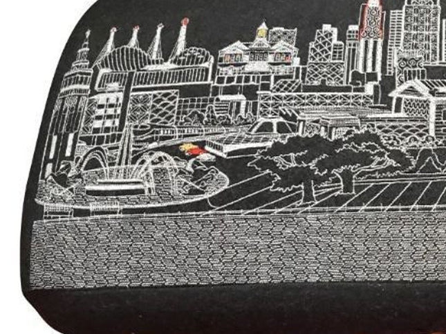 38" Black Wool and Brown Ottoman