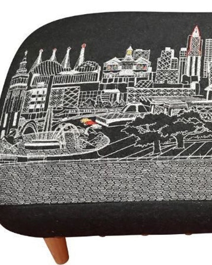 38" Black Wool and Brown Ottoman