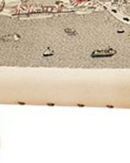 38" Cream Wool and Brown Ottoman