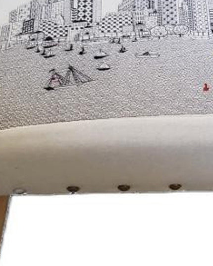 38" Cream Wool And Brown Ottoman