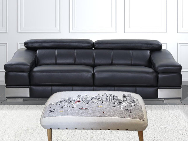 38" Cream Wool And Brown Ottoman