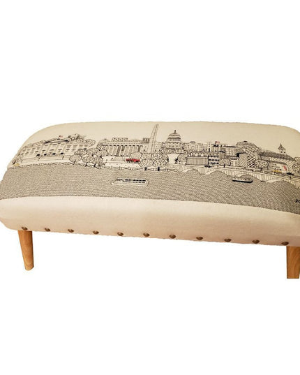 38" Cream Wool and Brown Ottoman