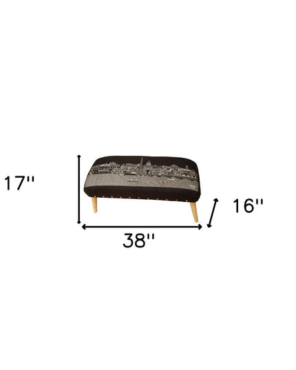 38" Gray Wool and Brown Ottoman