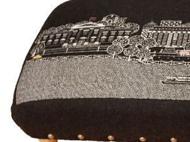 38" Gray Wool and Brown Ottoman