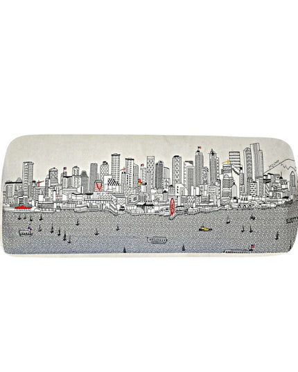 38" Cream Wool and Brown Ottoman