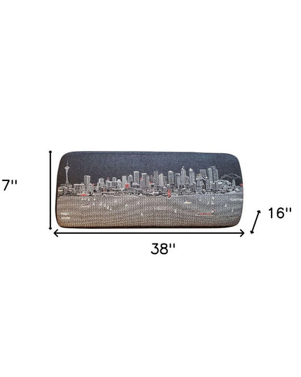 38" Gray Wool and Brown Ottoman