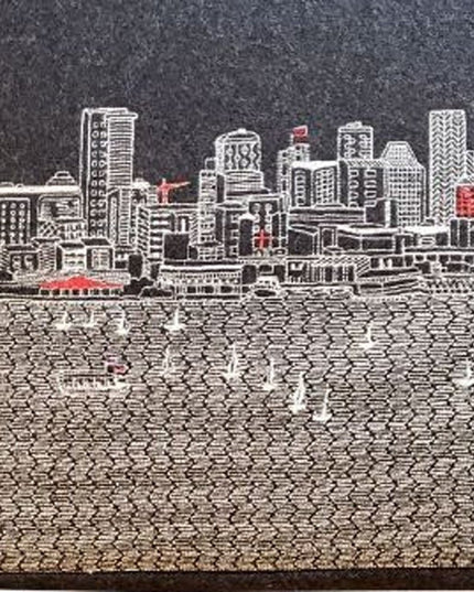 38" Gray Wool and Brown Ottoman