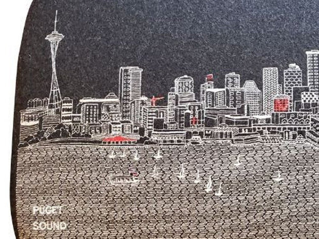 38" Gray Wool and Brown Ottoman