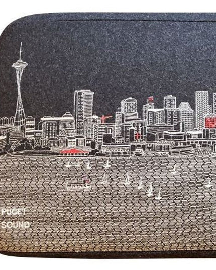 38" Gray Wool and Brown Ottoman