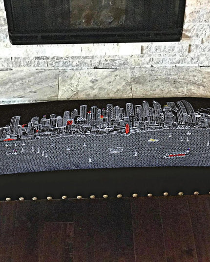 38" Gray Wool and Brown Ottoman