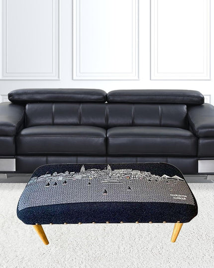 38" Gray Wool and Brown Ottoman