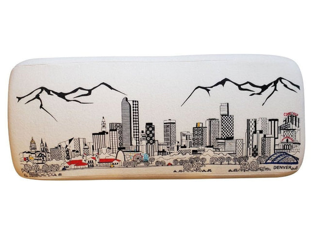 38" Cream Wool and Brown Ottoman