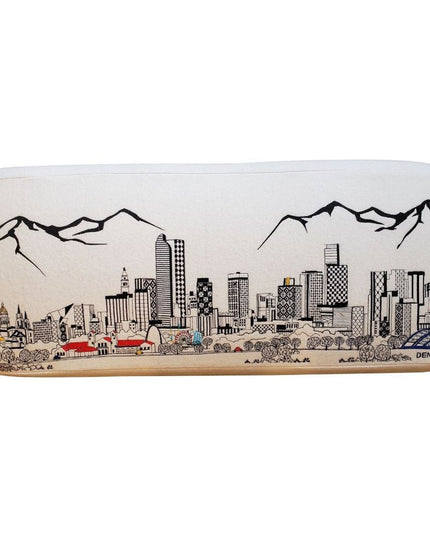 38" Cream Wool and Brown Ottoman