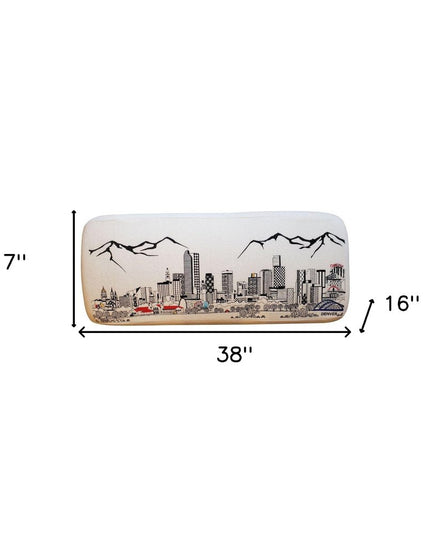 38" Cream Wool and Brown Ottoman