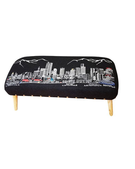 38" Gray Wool and Brown Ottoman