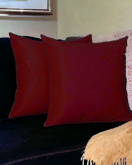 Set Of Two 22" X 22" Claret Red Polyester Zippered Pillow Cover