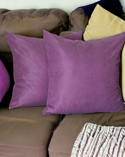 Set of Two 22" Purple Fabric Throw Pillow Covers