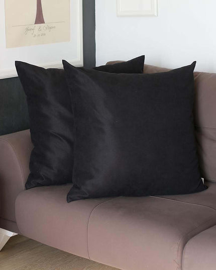Set Of Two 22" X 22" Black Polyester Zippered Pillow Cover