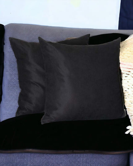 Set Of Two 22" X 22" Black Polyester Zippered Pillow Cover