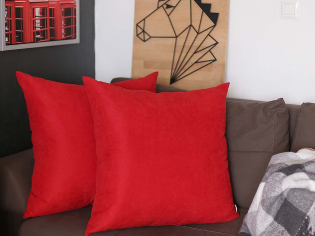 Set of Two 22" Red Throw Pillow Covers