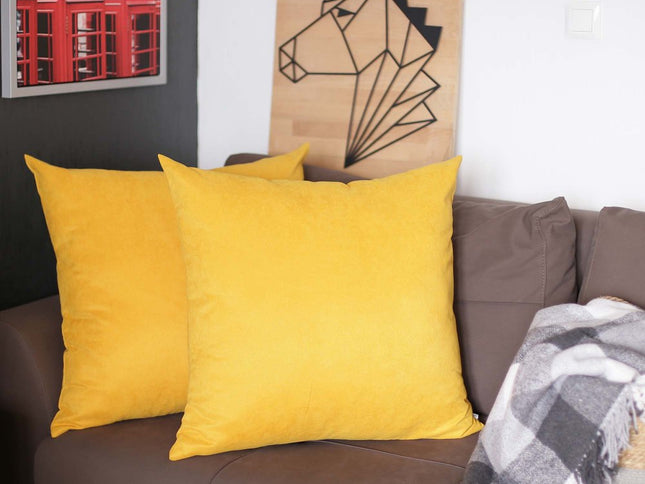 Set Of Two 26" X 26" Yellow Polyester Zippered Pillow Cover