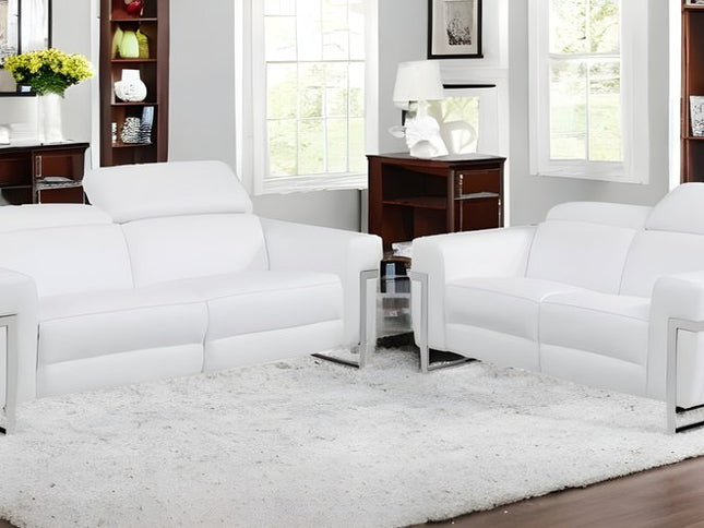 Two Piece White Italian Leather Five Person Seating Set