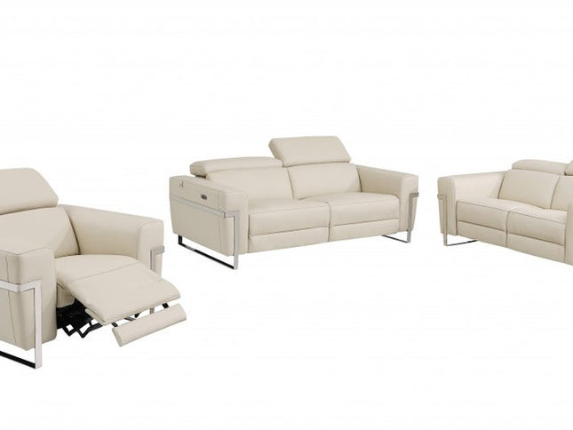 Three Piece Indoor Beige Italian Leather Six Person Seating Set