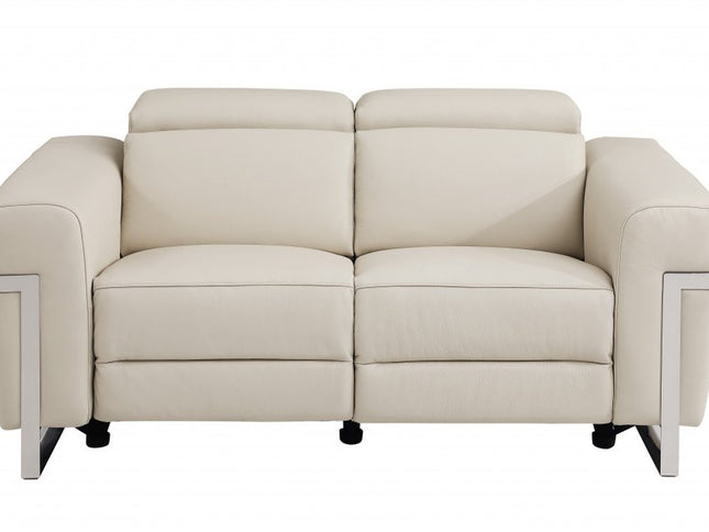 Two Piece Indoor Beige Italian Leather Five Person Seating Set