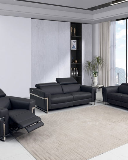 Three Piece Indoor Dark Gray Italian Leather Six Person Seating Set