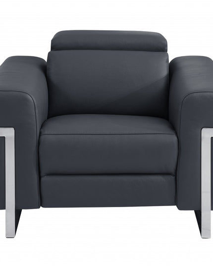 Three Piece Indoor Dark Gray Italian Leather Six Person Seating Set