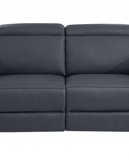 Three Piece Indoor Dark Gray Italian Leather Six Person Seating Set