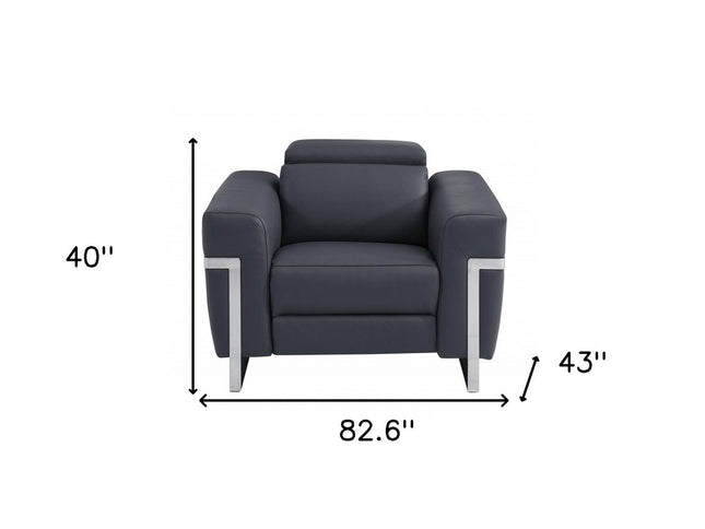 Three Piece Indoor Dark Gray Italian Leather Six Person Seating Set