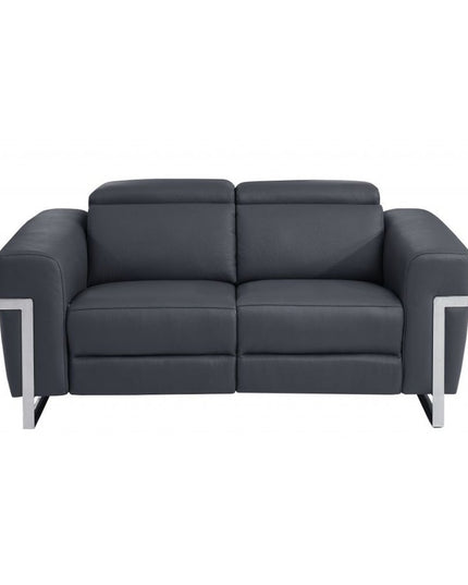 Two Piece Indoor Dark Gray Italian Leather Five Person Seating Set