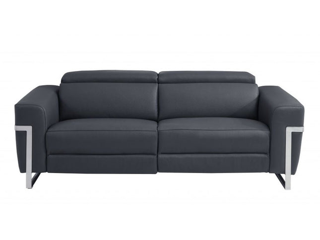 Two Piece Indoor Dark Gray Italian Leather Five Person Seating Set